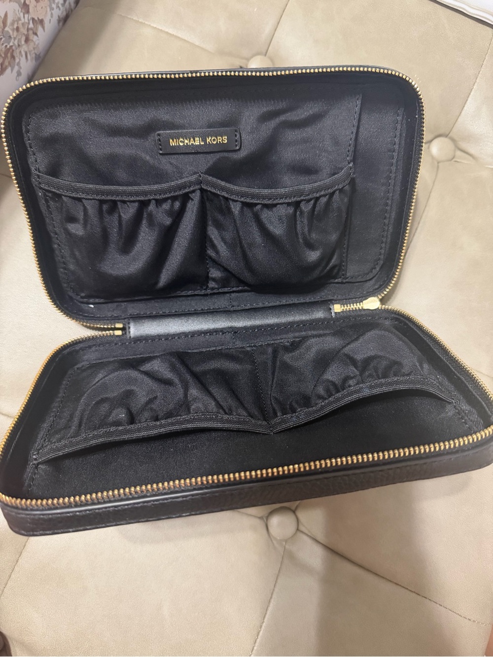 Michael Kors Black Travel Toiletry Organizer with Gold Hardware